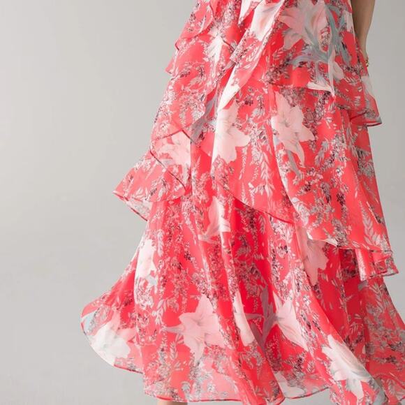 WHBM Pink Flirty Floral Print Midi Dress Sz 6 - Picture 2 of 9